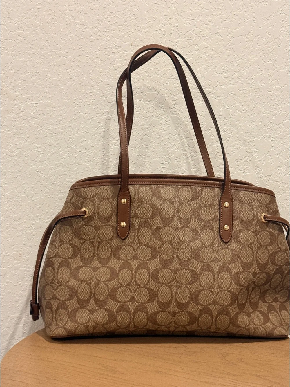Coach Brown Signature Canvas Tote with Leather Trim
